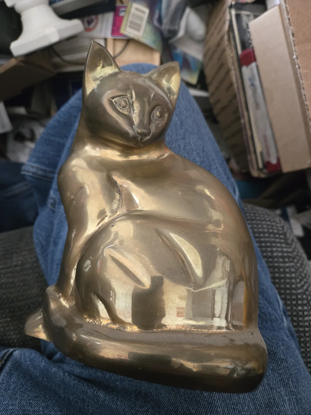 Antique Brass Cat Figurine - Gold Tone